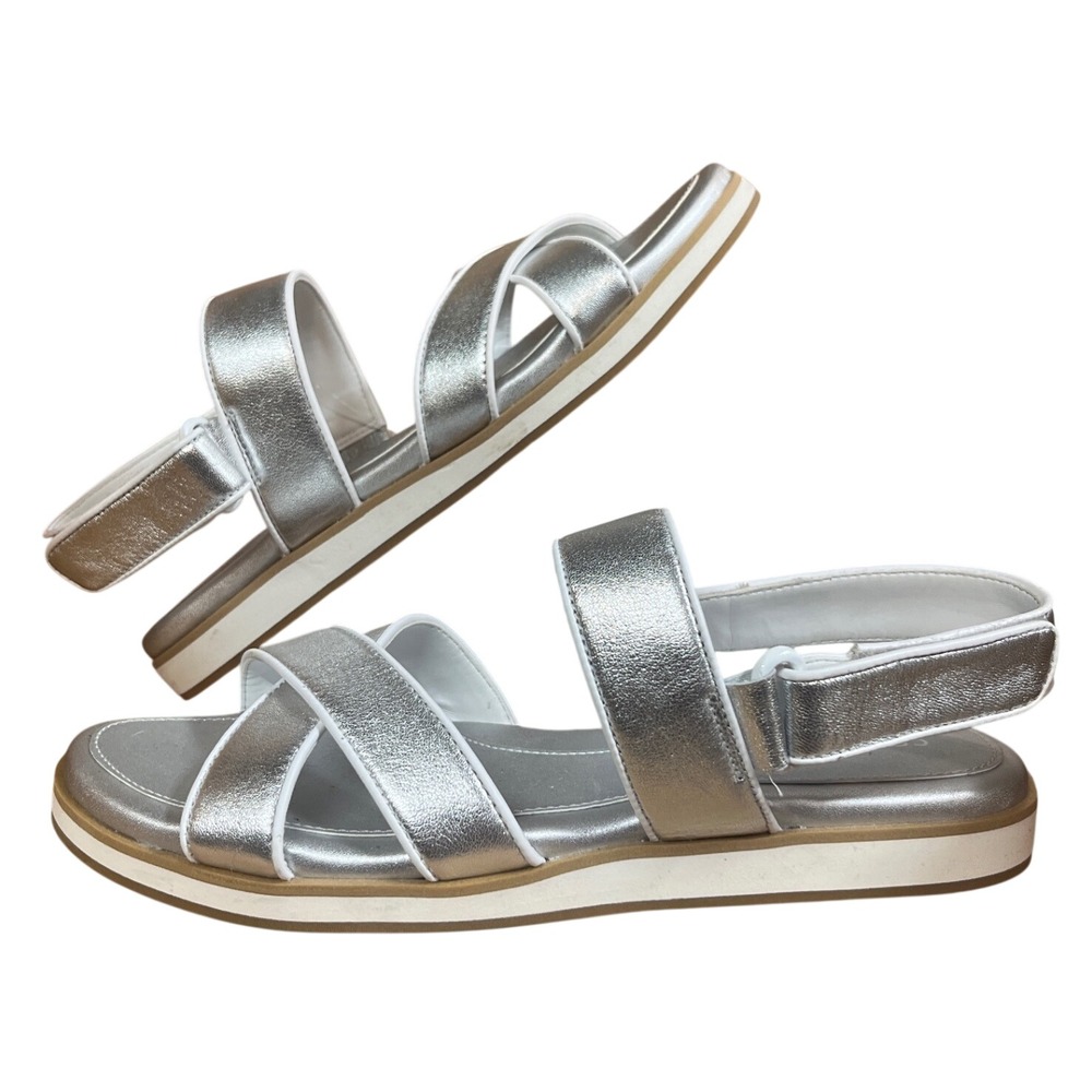 Cole Haan W32557 Sandals Women 8.5B Silver Metallic Ankle Strap Grand 360 NWOB